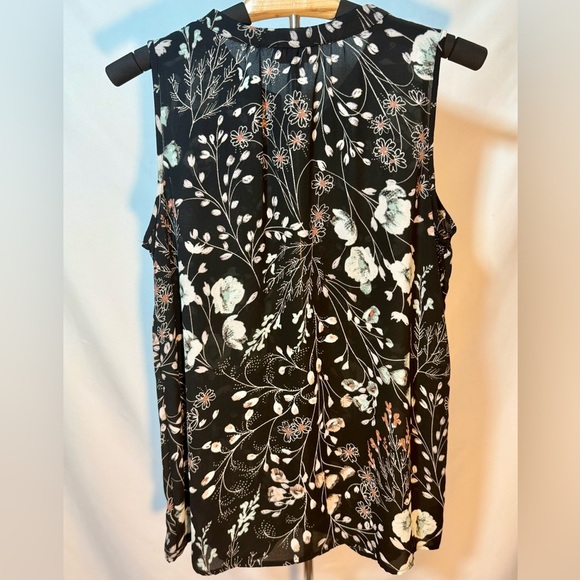 LOFT Outlet Small Black Floral Sleeveless Blouse | Button Front Top - Picture 3 of 5